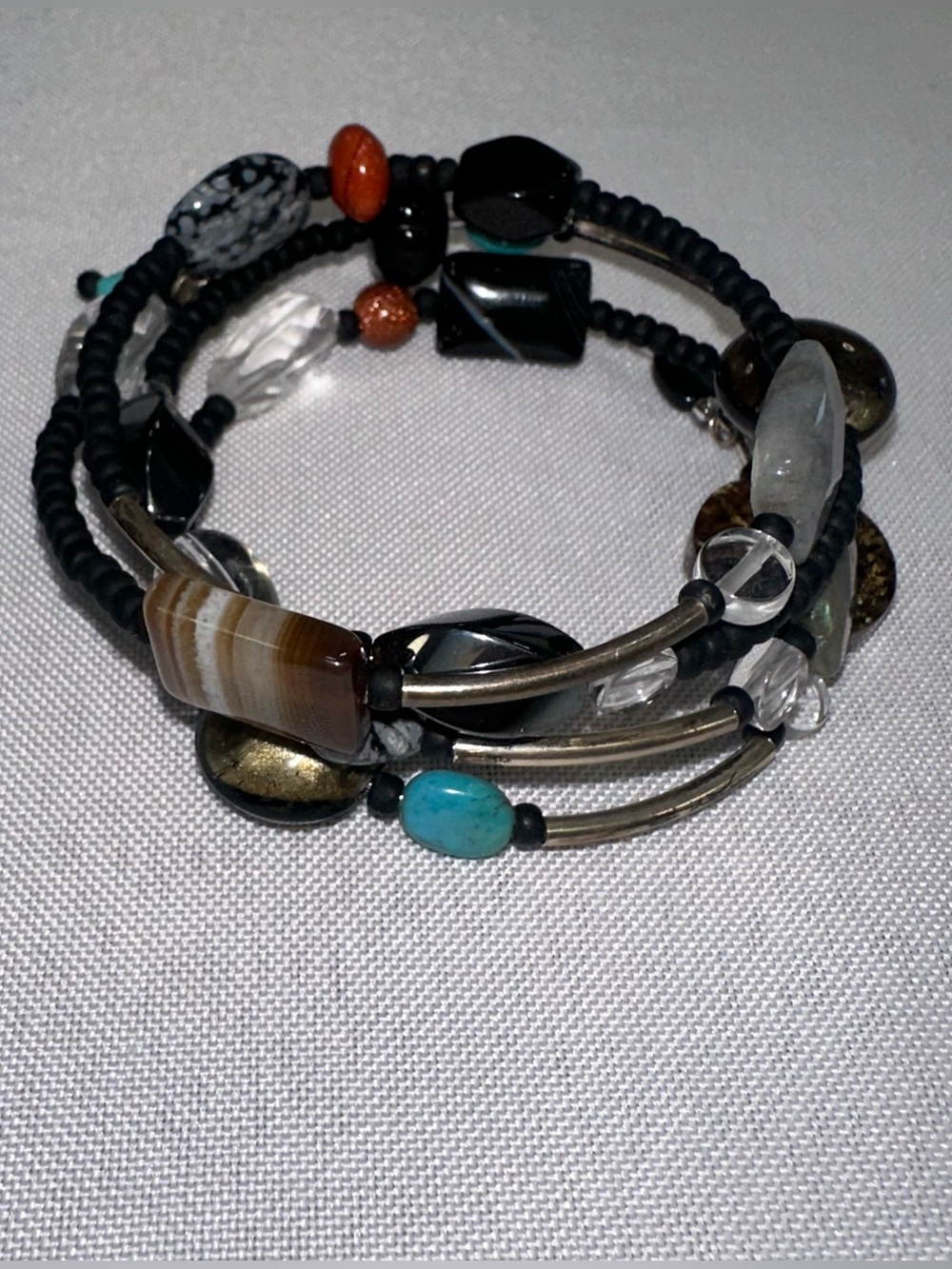 Retired Silpada Sterling Silver Mixed Gemstone Memory Wire Bracelet B2144 Vtg